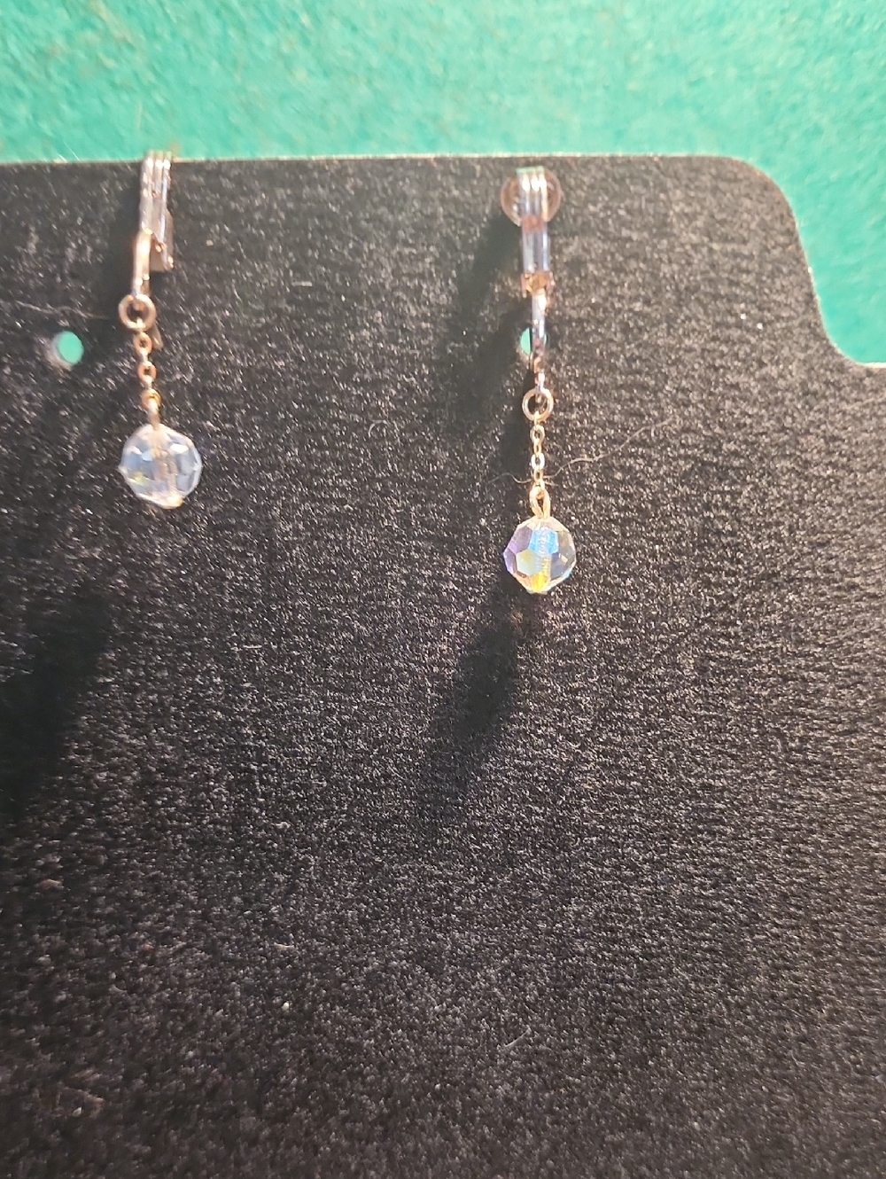 Delicate Gold Drop Earrings with Iridescent Crystal